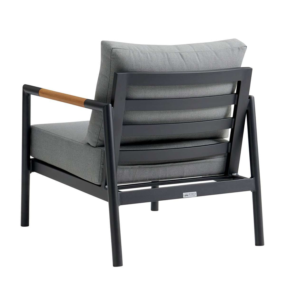 Crown 4 Piece Black Aluminum and Teak Outdoor Seating Set with Dark Gray Cushions By Armen Living | Outdoor Sofas, Loveseats & Sectionals |  Modishstore  - 6