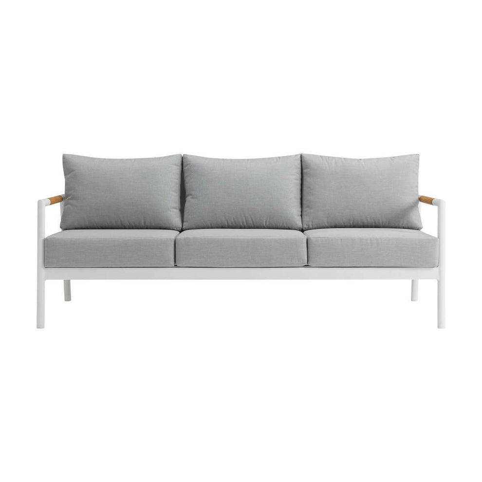 Crown 4 Piece Black Aluminum and Teak Outdoor Seating Set with Dark Gray Cushions By Armen Living | Outdoor Sofas, Loveseats & Sectionals |  Modishstore  - 12
