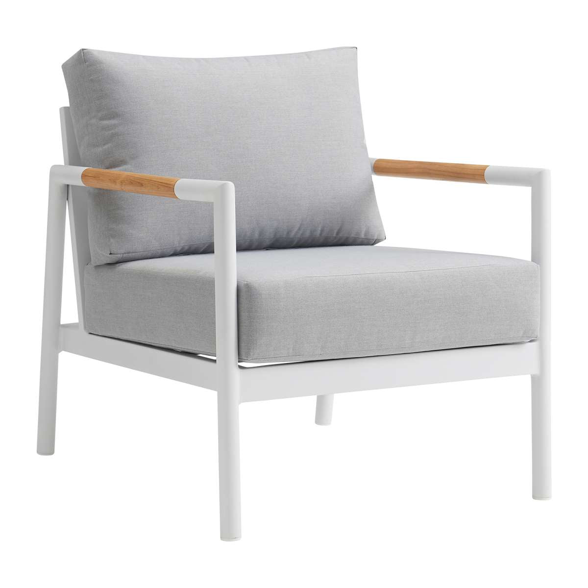 Crown 4 Piece Black Aluminum and Teak Outdoor Seating Set with Dark Gray Cushions By Armen Living | Outdoor Sofas, Loveseats & Sectionals |  Modishstore  - 14