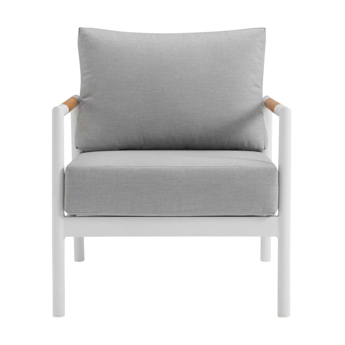 Crown 4 Piece Black Aluminum and Teak Outdoor Seating Set with Dark Gray Cushions By Armen Living | Outdoor Sofas, Loveseats & Sectionals |  Modishstore  - 15