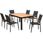 Portals Outdoor 7 Piece Black Aluminum & Teak Wood Dining Set By Armen Living | Outdoor Dining Sets |  Modishstore  - 2