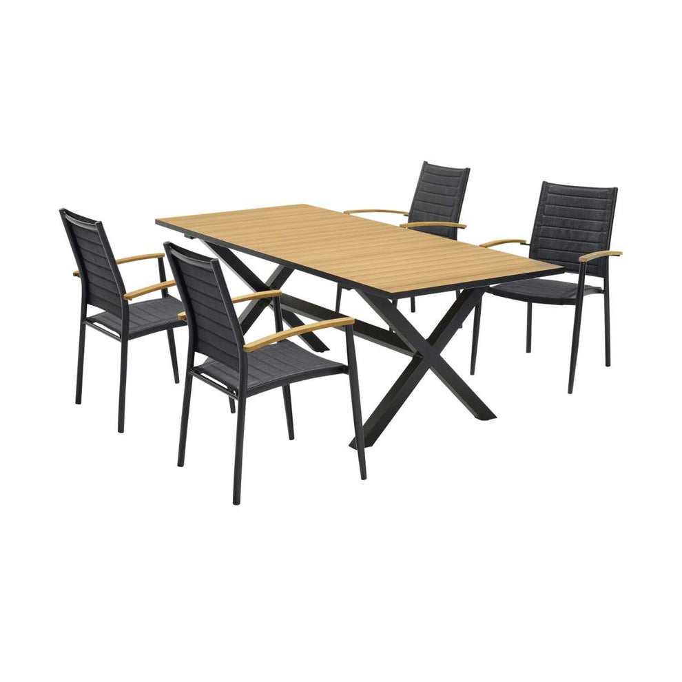 Paseo & Portals Outdoor 5 Piece Black Aluminum Dining Set By Armen Living | Outdoor Dining Sets |  Modishstore  - 2