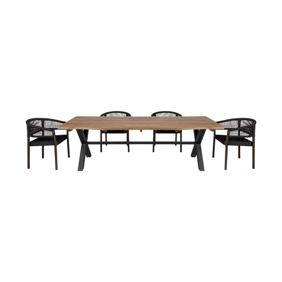 Glendora Doris Outdoor Patio 5 Piece Live Edge Dining Set in Eucalyptus Wood and Black Rope By Armen Living | Outdoor Dining Sets | Modishstore - 2