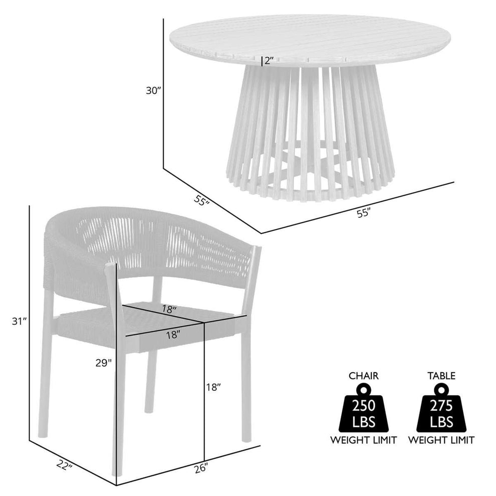 Escondido Doris Outdoor Patio 5 Piece Round Dining Set in Eucalyptus Wood and Black Rope By Armen Living | Outdoor Dining Sets | Modishstore - 8