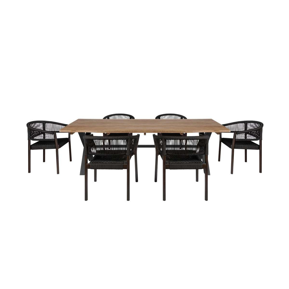 Glendora Doris Outdoor Patio 7 Piece Live Edge Dining Set in Eucalyptus Wood and Black Rope By Armen Living | Outdoor Dining Sets | Modishstore - 2