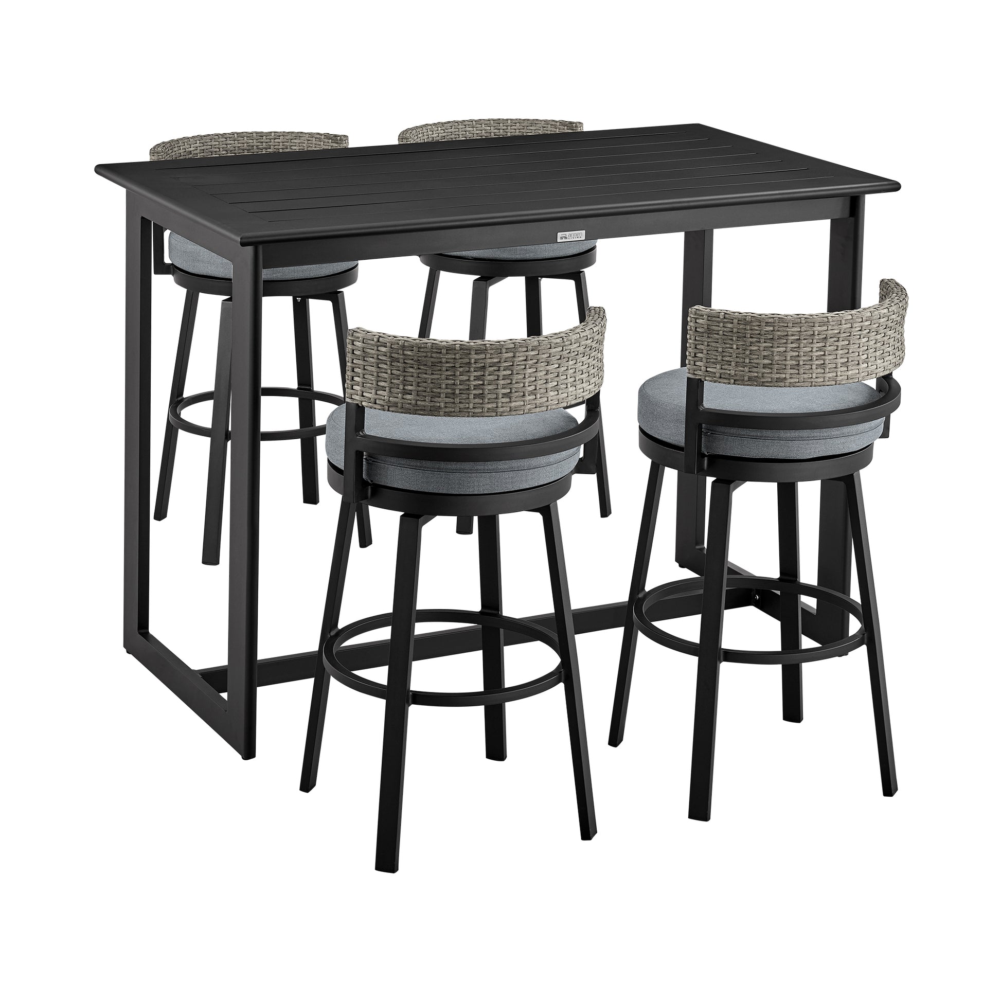 Encinitas Outdoor Patio 5-Piece Bar Table Set in Aluminum with Grey Cushions By Armen Living | Bar Stools & Table | Modishstore - 2