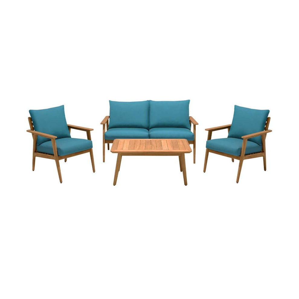 Eve Outdoor 4 Piece Teak Wood Sofa Seating Set with Teal Olefin By Armen Living | Outdoor Sofas, Loveseats & Sectionals |  Modishstore  - 2