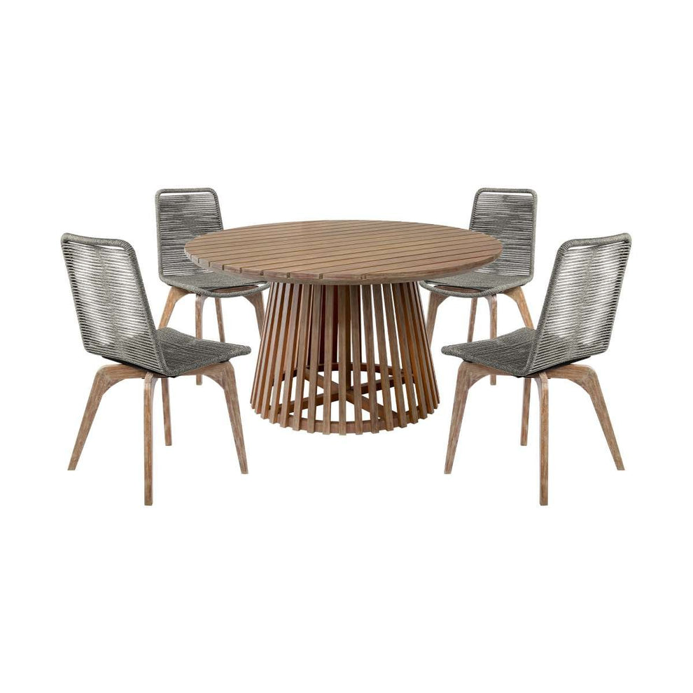 Escondido Island Outdoor Patio 5 Piece Round Dining Set in Eucalyptus Wood and Gray Rope By Armen Living | Outdoor Dining Sets | Modishstore - 2