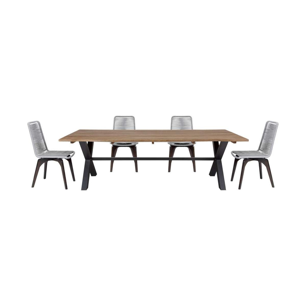 Glendora Island Outdoor Patio 5 Piece Live Edge Dining Set in Eucalyptus Wood and Silver Rope By Armen Living | Outdoor Dining Sets | Modishstore - 2