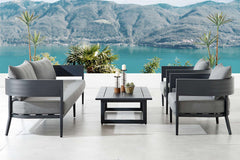 Menorca 4 Piece Outdoor Dark Gray Aluminum & Fabric Outdoor Conversation Set By Armen Living