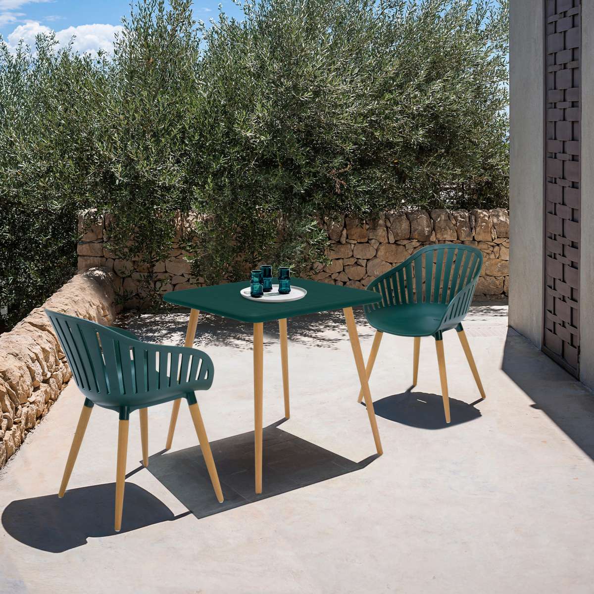 Nassau Outdoor 3 Piece Green Eucalyptus Dining Set By Armen Living | Outdoor Dining Sets |  Modishstore 