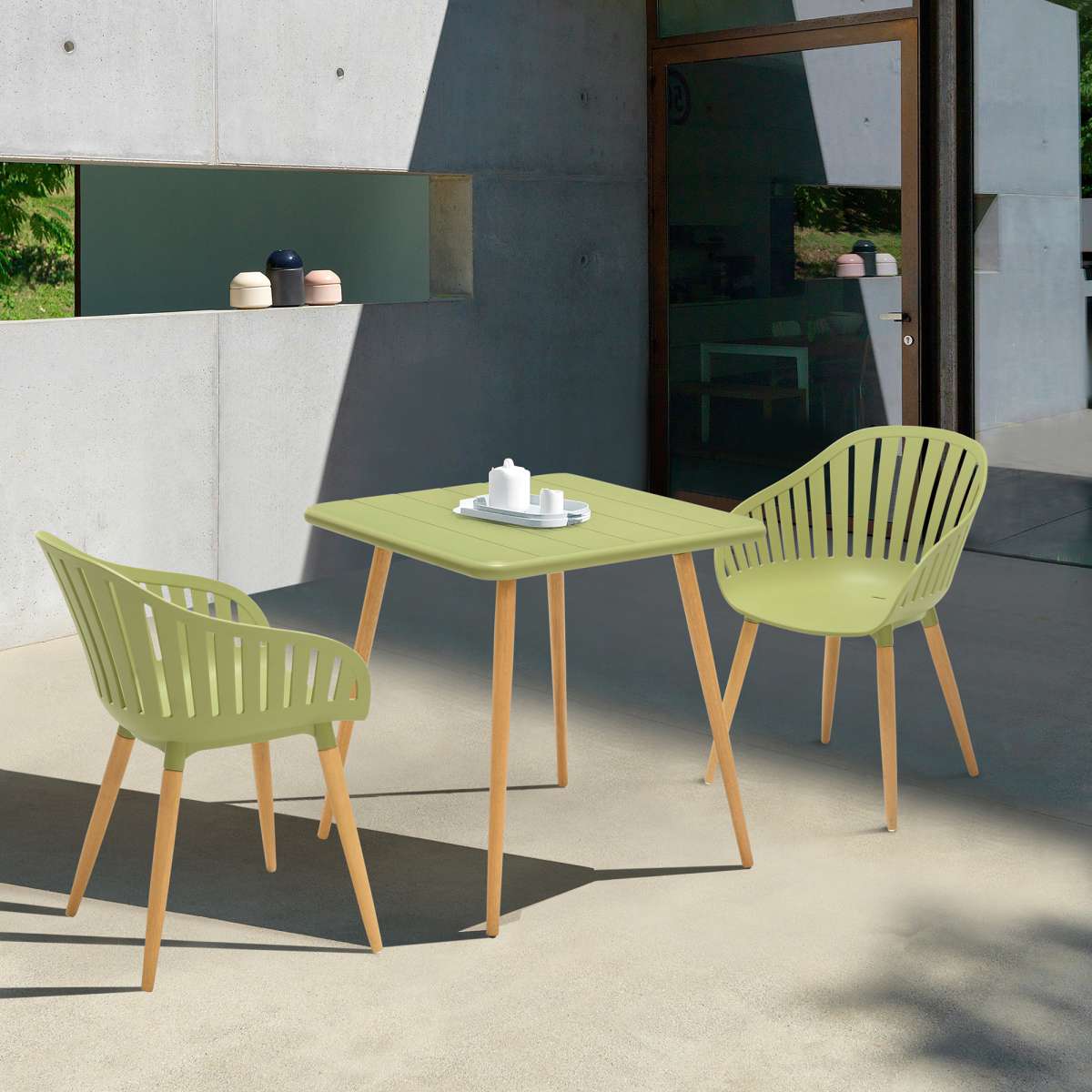 Nassau Outdoor 3 Piece Green Eucalyptus Dining Set By Armen Living | Outdoor Dining Sets |  Modishstore  - 25