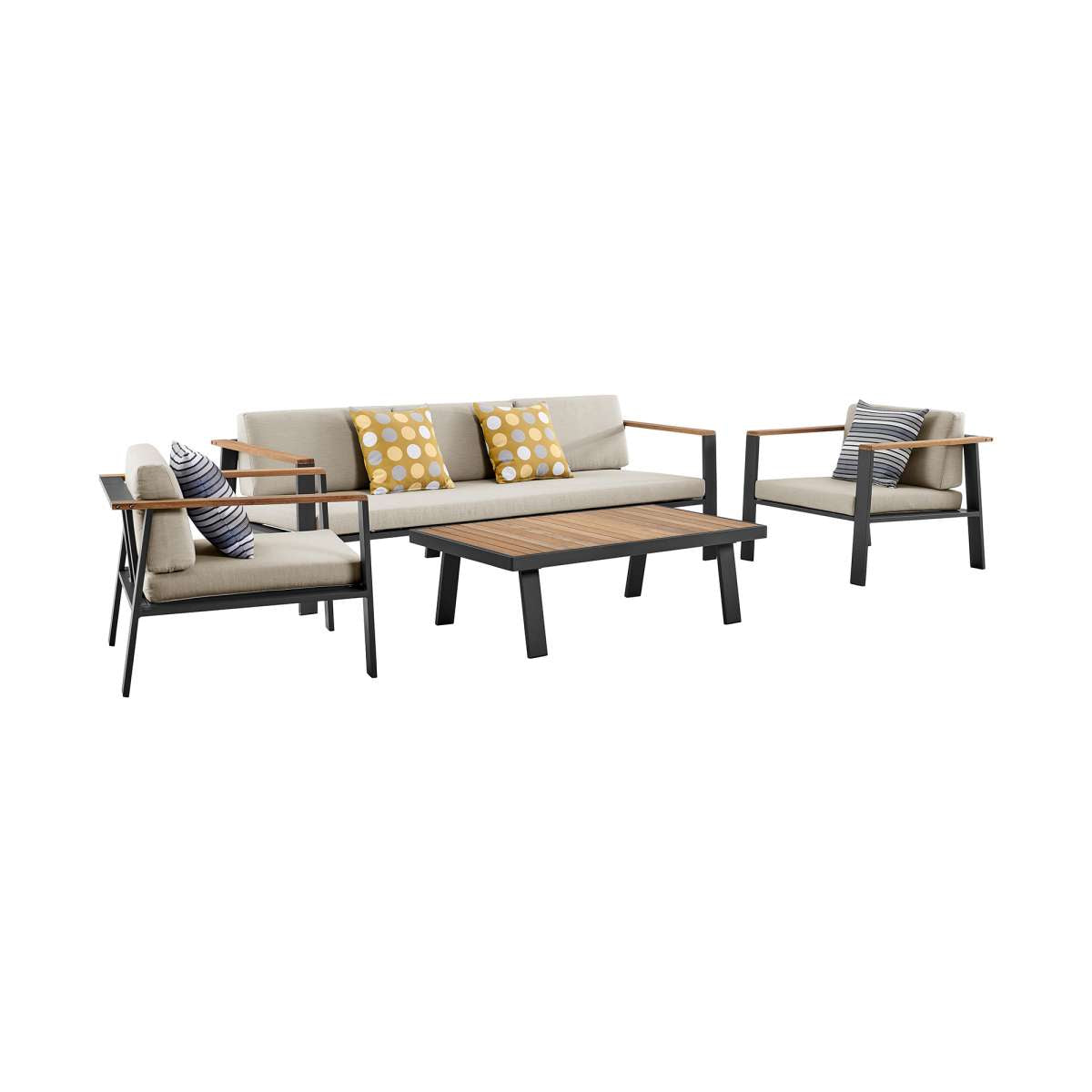 Nofi 4 piece Outdoor Patio Set in Charcoal Finish with Taupe Cushions and Teak Wood By Armen Living | Outdoor Sofas, Loveseats & Sectionals |  Modishstore  - 2