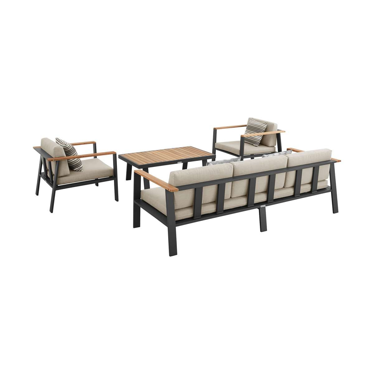 Nofi 4 piece Outdoor Patio Set in Charcoal Finish with Taupe Cushions and Teak Wood By Armen Living | Outdoor Sofas, Loveseats & Sectionals |  Modishstore  - 3