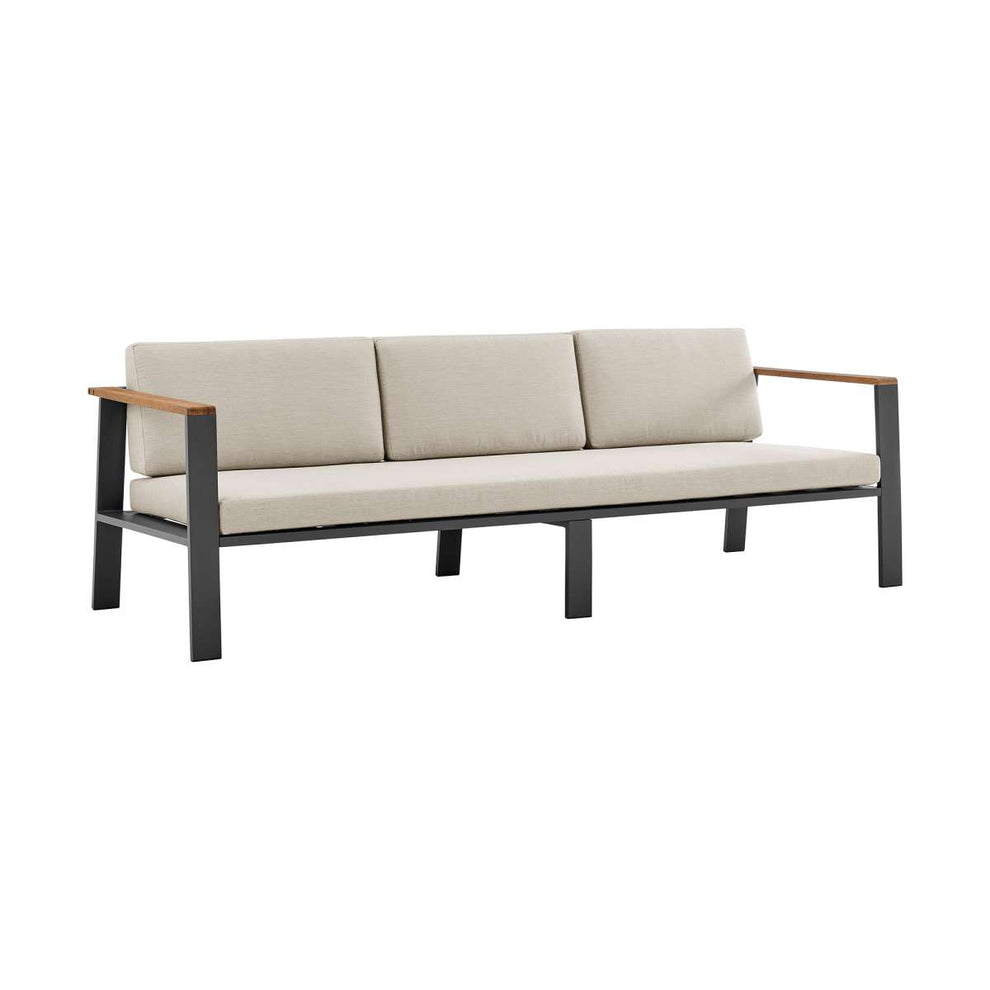 Nofi 4 piece Outdoor Patio Set in Charcoal Finish with Taupe Cushions and Teak Wood By Armen Living | Outdoor Sofas, Loveseats & Sectionals |  Modishstore  - 4