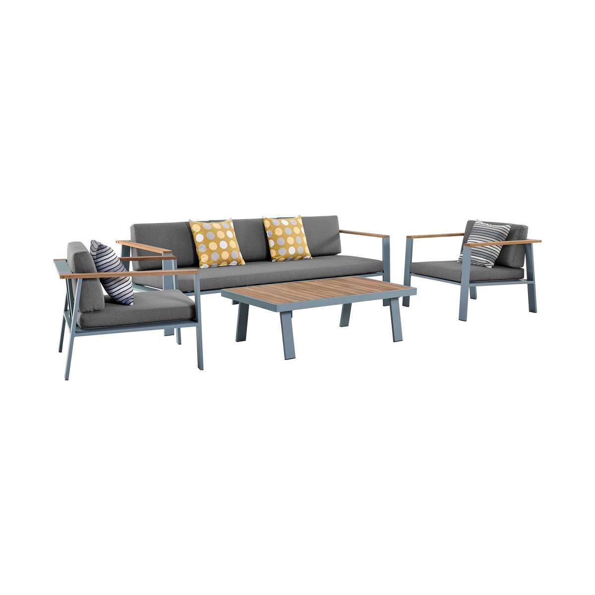 Nofi 4 piece Outdoor Patio Set in Charcoal Finish with Taupe Cushions and Teak Wood By Armen Living | Outdoor Sofas, Loveseats & Sectionals |  Modishstore  - 12