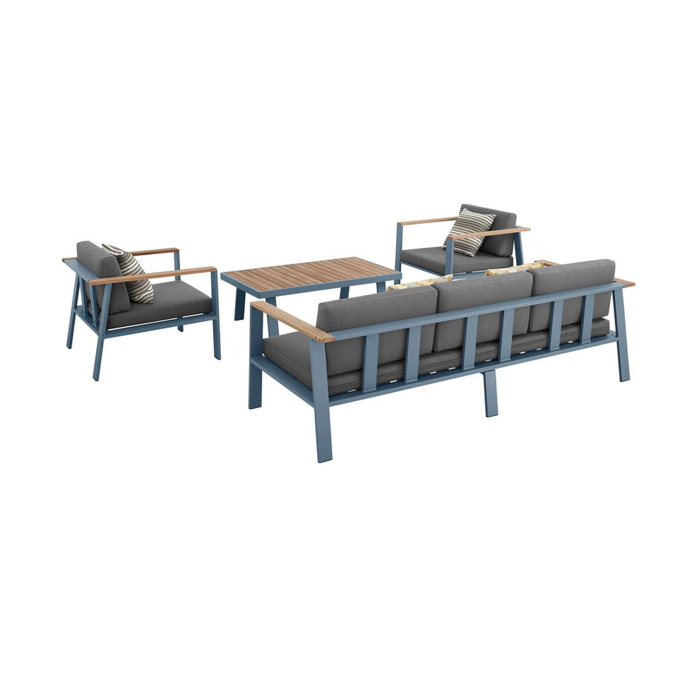 Nofi 4 piece Outdoor Patio Set in Charcoal Finish with Taupe Cushions and Teak Wood By Armen Living | Outdoor Sofas, Loveseats & Sectionals |  Modishstore  - 13