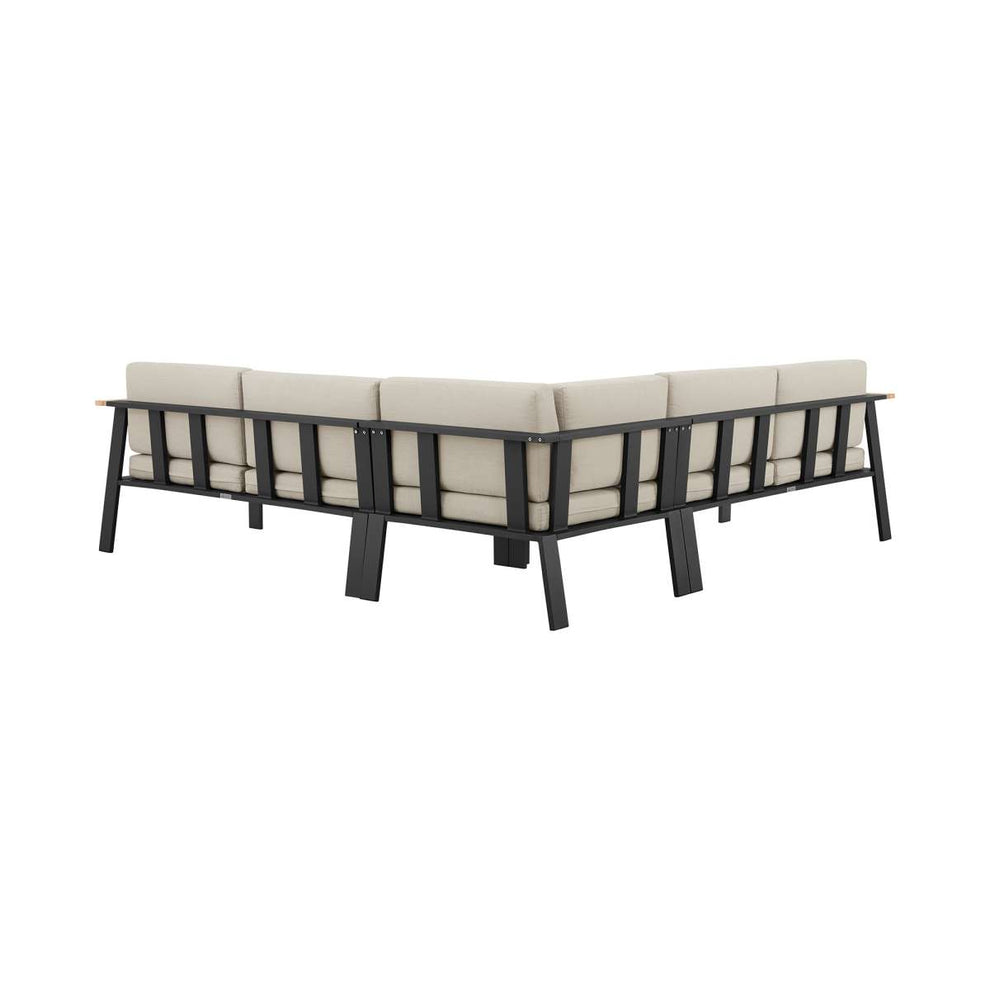 Nofi Outdoor Patio Sectional Set in Charcoal Finish with Taupe Cushions and Teak Wood  By Armen Living | Outdoor Sofas, Loveseats & Sectionals |  Modishstore  - 7