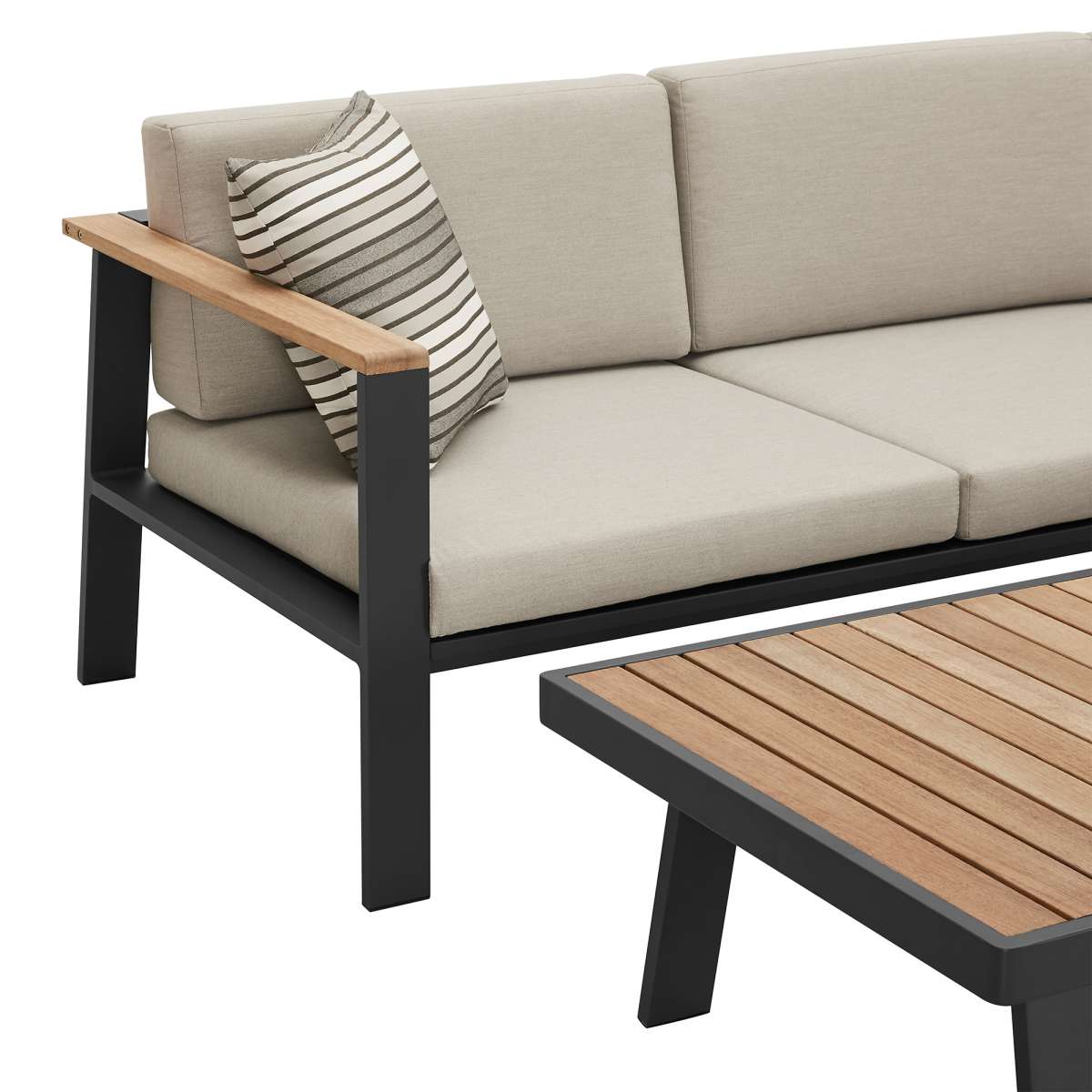 Nofi Outdoor Patio Sectional Set in Charcoal Finish with Taupe Cushions and Teak Wood  By Armen Living | Outdoor Sofas, Loveseats & Sectionals |  Modishstore  - 3