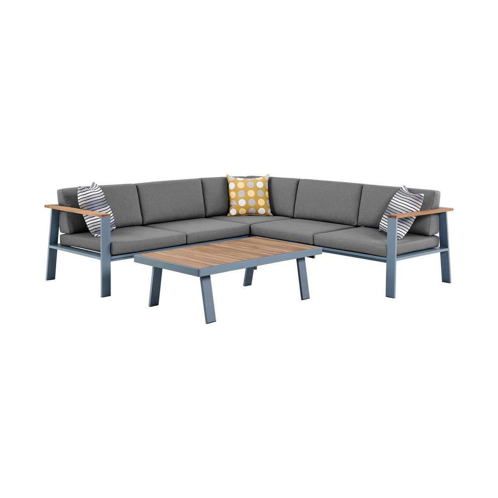Nofi Outdoor Patio Sectional Set in Charcoal Finish with Taupe Cushions and Teak Wood  By Armen Living | Outdoor Sofas, Loveseats & Sectionals |  Modishstore  - 10