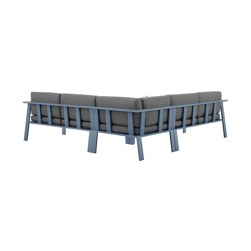 Nofi Outdoor Patio Sectional Set in Charcoal Finish with Taupe Cushions and Teak Wood  By Armen Living | Outdoor Sofas, Loveseats & Sectionals |  Modishstore  - 11
