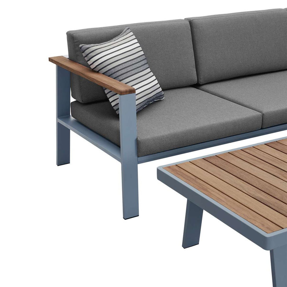 Nofi Outdoor Patio Sectional Set in Charcoal Finish with Taupe Cushions and Teak Wood  By Armen Living | Outdoor Sofas, Loveseats & Sectionals |  Modishstore  - 13