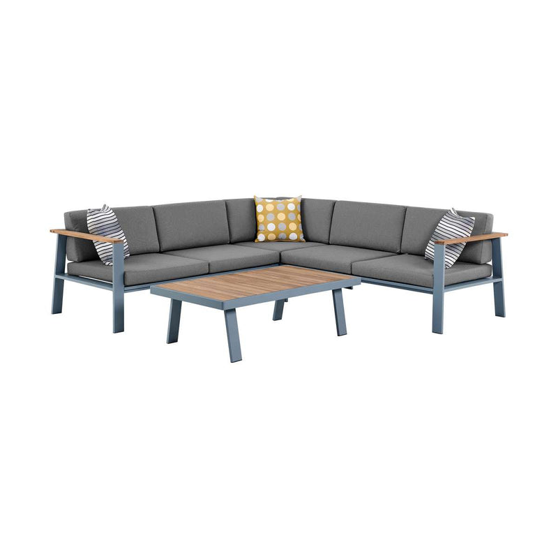 Nofi Outdoor Patio Sectional Set in Charcoal Finish with Taupe Cushions and Teak Wood  By Armen Living | Outdoor Sofas, Loveseats & Sectionals |  Modishstore  - 10
