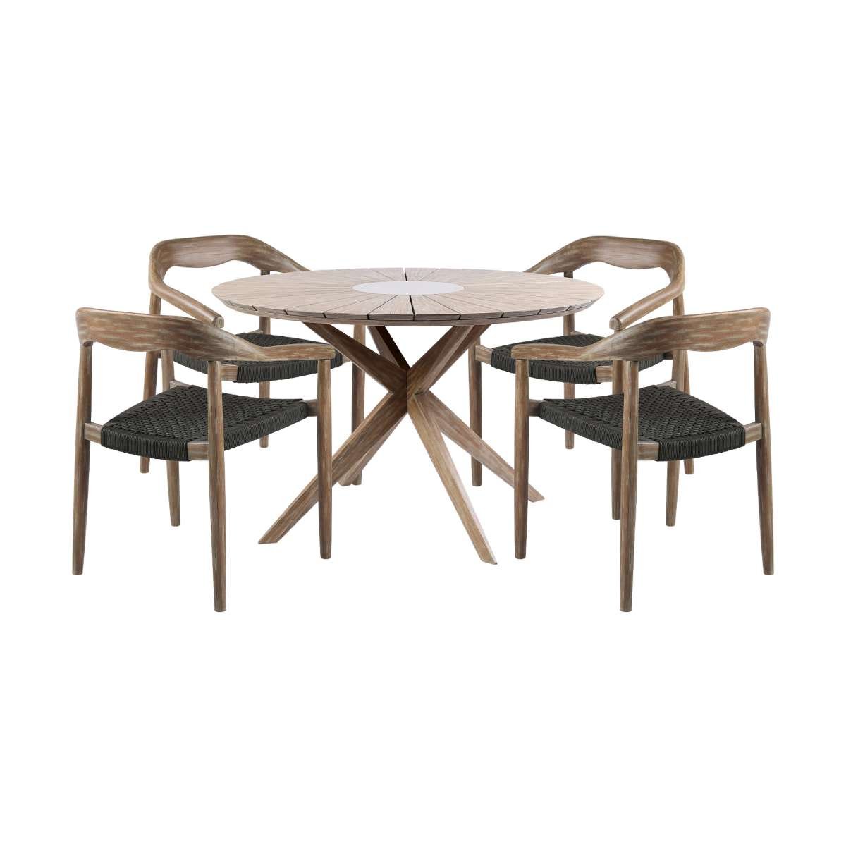Oasis Santo Outdoor Patio 5 Piece Round Dining Set in Eucalyptus Wood and Charcoal Rope  By Armen Living | Outdoor Dining Sets | Modishstore - 2