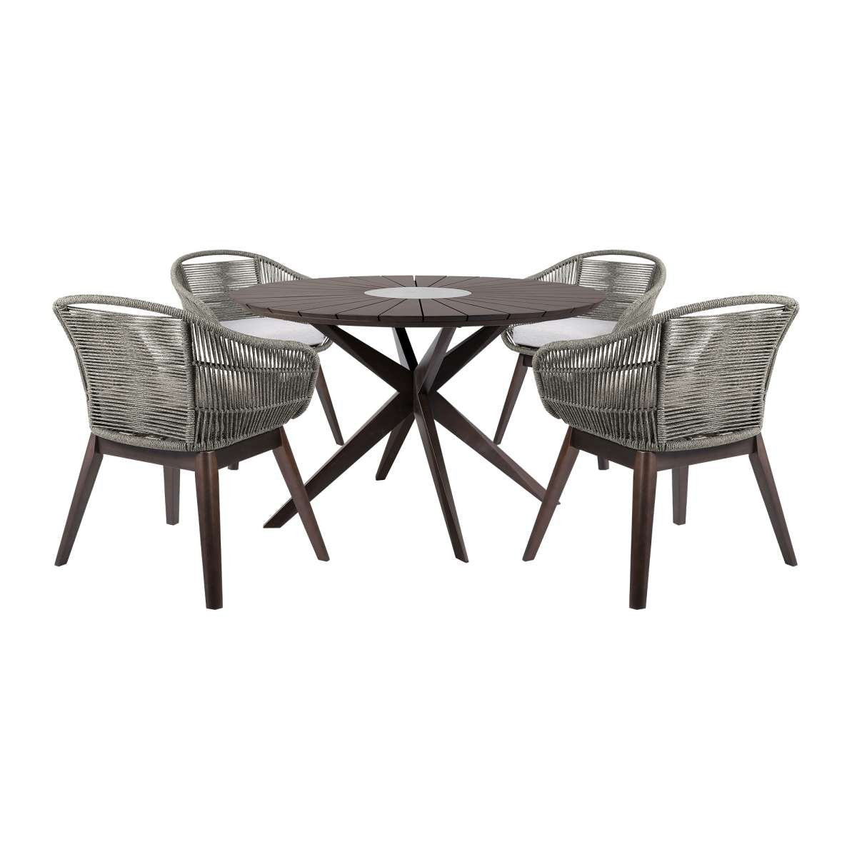 Oasis Tutti Frutti Outdoor Patio 5 Piece Round Dining Set in Eucalyptus Wood with Gray Rope and Cushions By Armen Living | Outdoor Dining Sets | Modishstore - 2