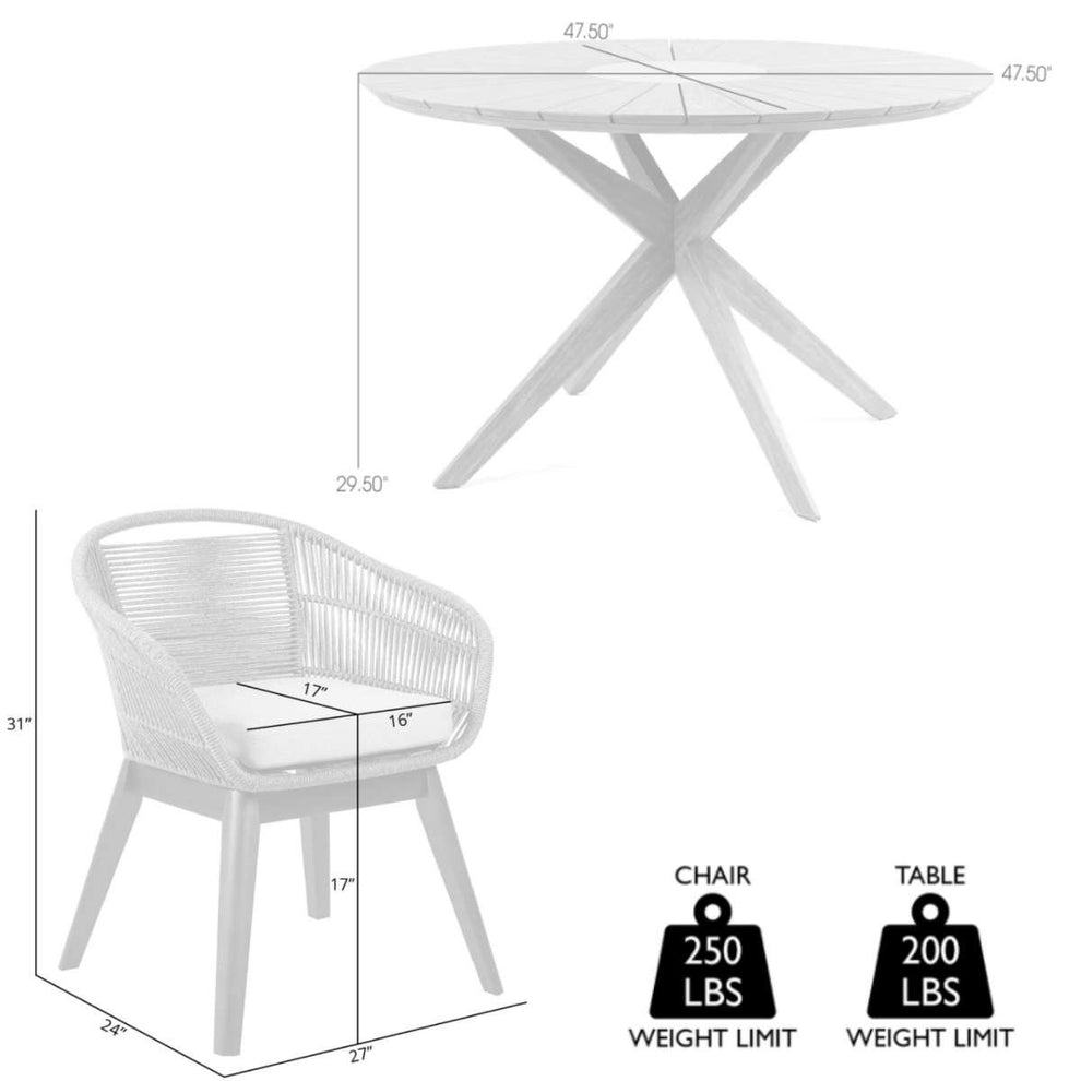 Oasis Tutti Frutti Outdoor Patio 5 Piece Round Dining Set in Eucalyptus Wood with Gray Rope and Cushions By Armen Living | Outdoor Dining Sets | Modishstore - 6