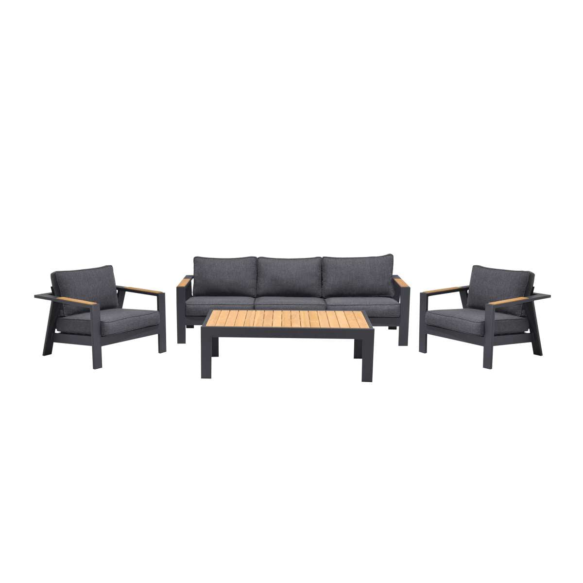 Palau 4 Piece Outdoor Sofa Set in Dark Grey with Natural Teak Wood Accent Top By Armen Living | Outdoor Sofas, Loveseats & Sectionals |  Modishstore  - 2