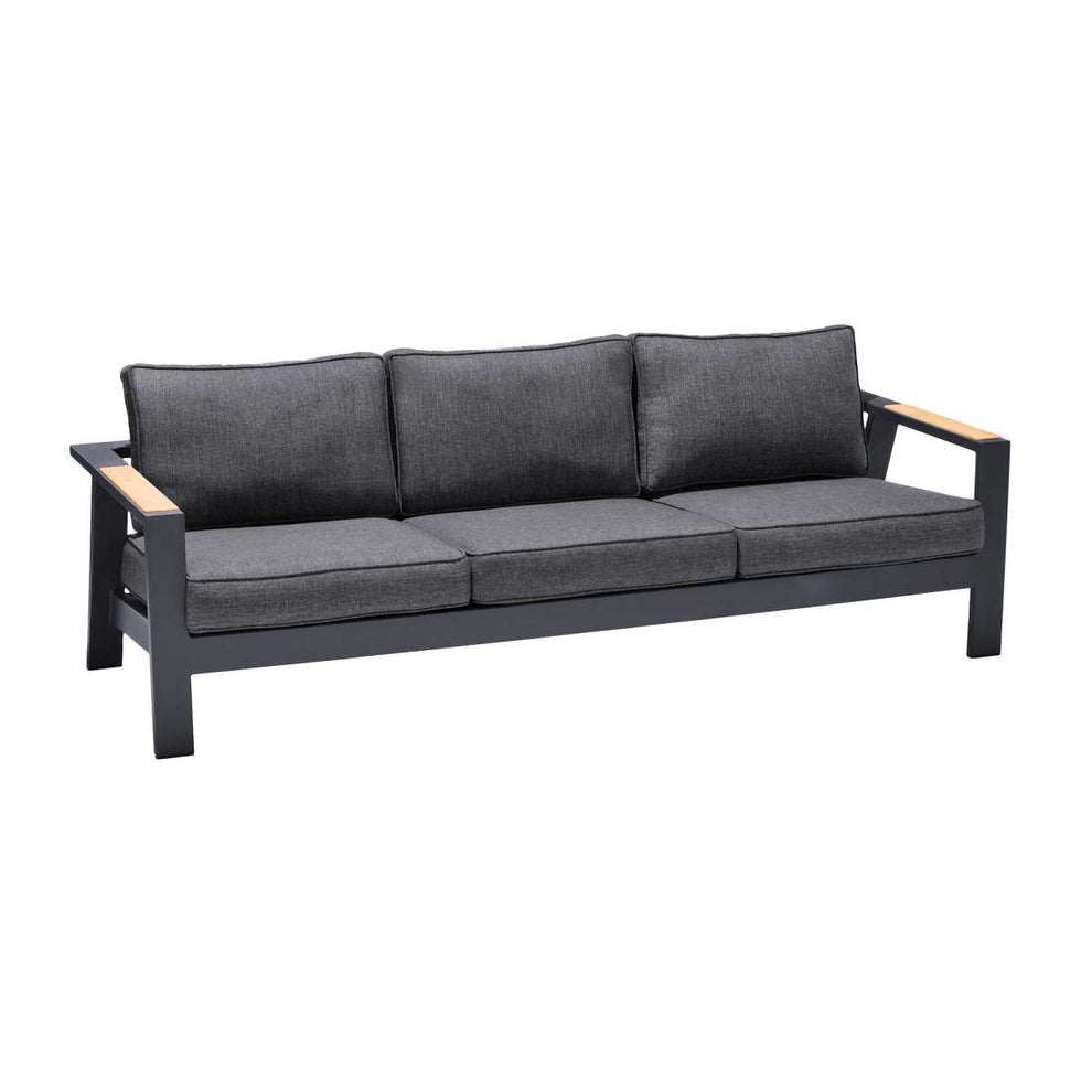 Palau 4 Piece Outdoor Sofa Set in Dark Grey with Natural Teak Wood Accent Top By Armen Living | Outdoor Sofas, Loveseats & Sectionals |  Modishstore  - 4