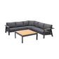 Palau 4 Piece Outdoor Sectional Set with Cushions in Dark Grey and Natural Teak Wood Accent By Armen Living | Outdoor Sofas, Loveseats & Sectionals |  Modishstore  - 2