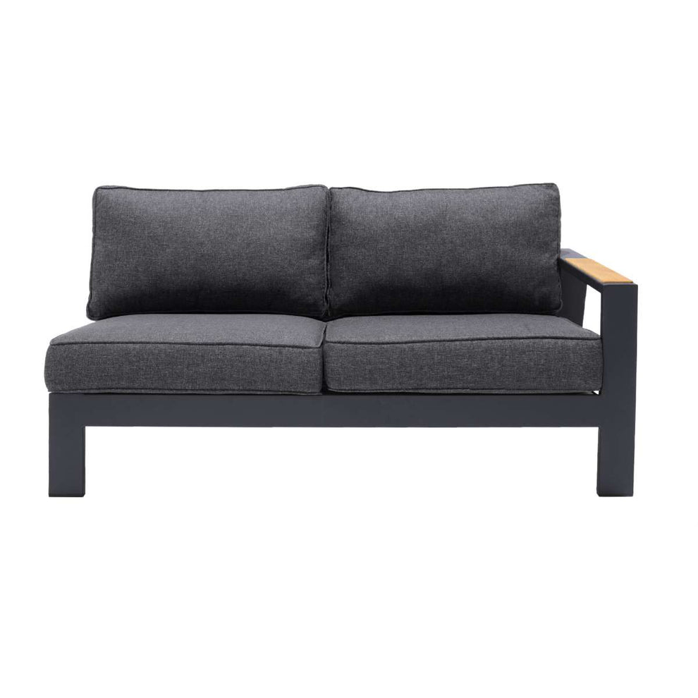 Palau 4 Piece Outdoor Sectional Set with Cushions in Dark Grey and Natural Teak Wood Accent By Armen Living | Outdoor Sofas, Loveseats & Sectionals |  Modishstore  - 3