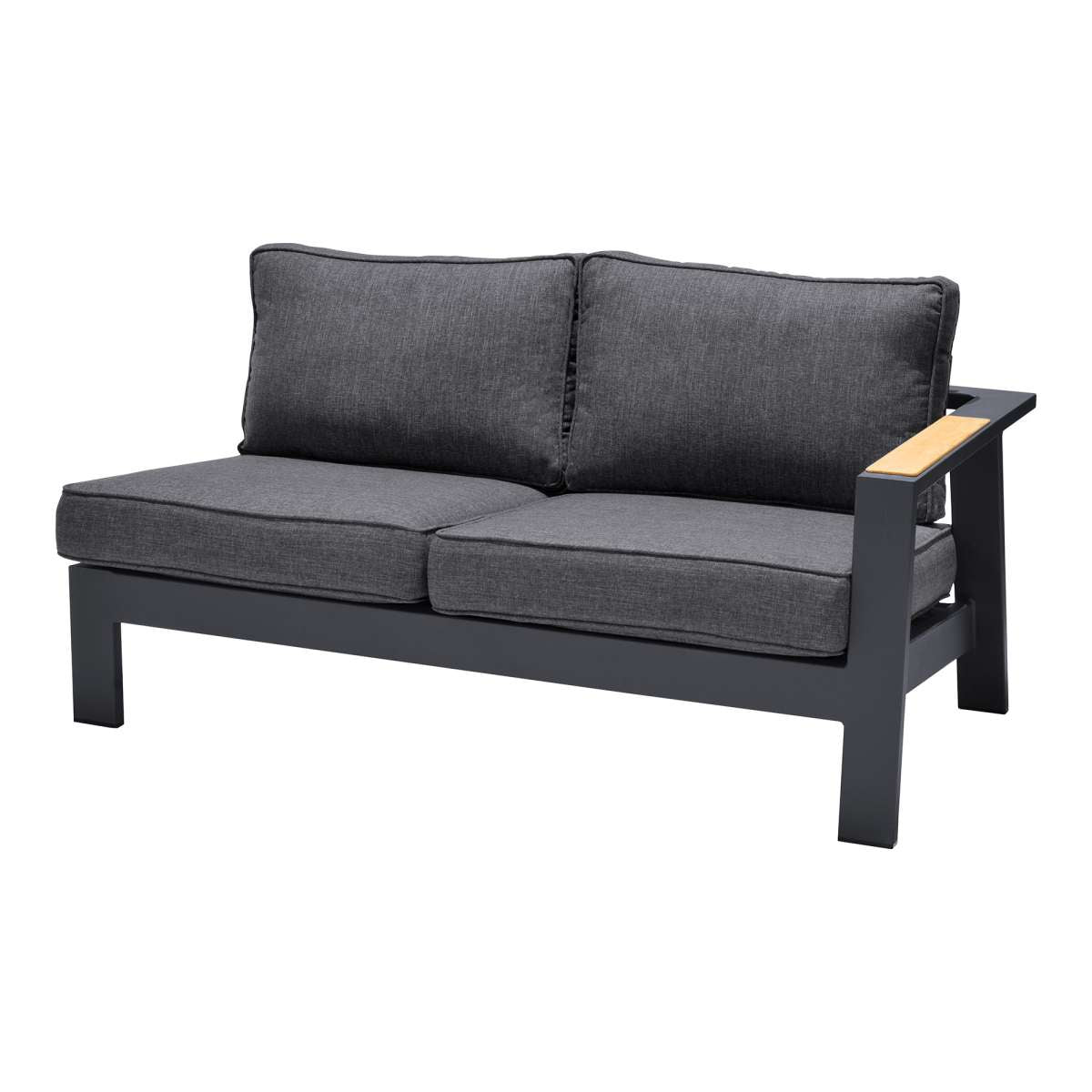 Palau 4 Piece Outdoor Sectional Set with Cushions in Dark Grey and Natural Teak Wood Accent By Armen Living | Outdoor Sofas, Loveseats & Sectionals |  Modishstore  - 4