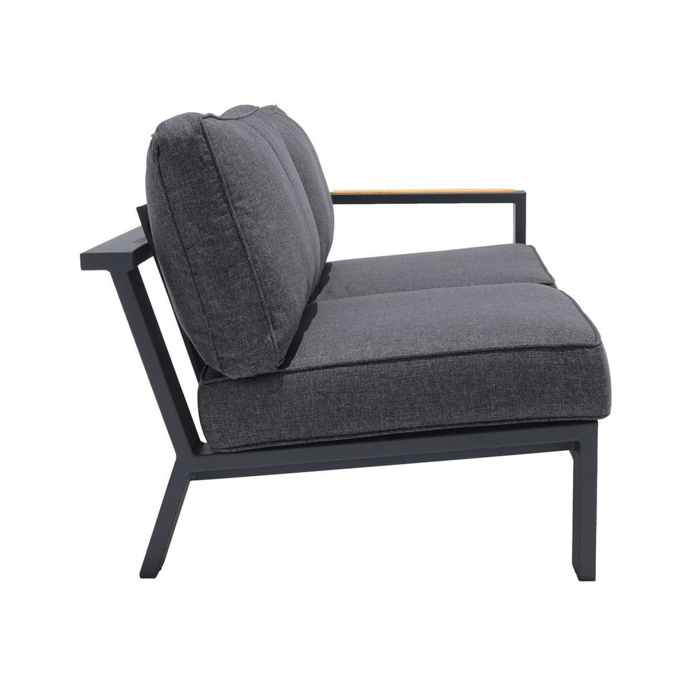 Palau 4 Piece Outdoor Sectional Set with Cushions in Dark Grey and Natural Teak Wood Accent By Armen Living | Outdoor Sofas, Loveseats & Sectionals |  Modishstore  - 6