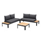 Portals Outdoor 3 Piece Sofa Set in Black Finish with Natural Teak Wood Top Accent By Armen Living | Outdoor Sofas, Loveseats & Sectionals |  Modishstore  - 2