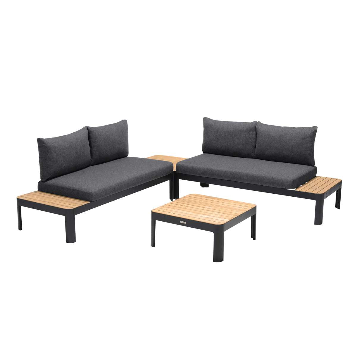 Portals Outdoor 4 Piece Sofa set in Black Finish with Natural Teak Wood Top Accent By Armen Living | Outdoor Sofas, Loveseats & Sectionals |  Modishstore  - 2
