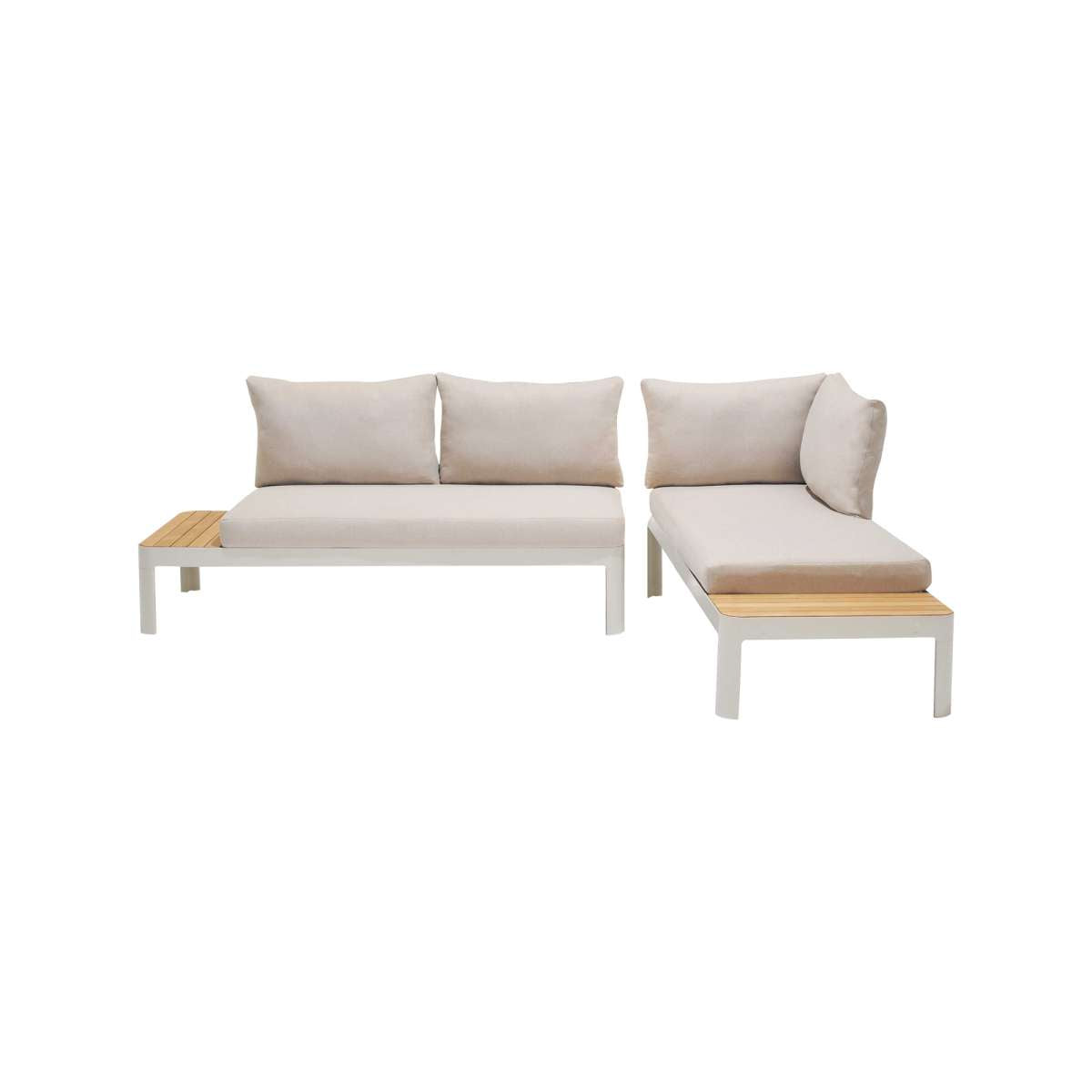 Portals Outdoor 2 Piece Sofa Set in Light Matte Sand Finish with BeigeCushions and Natural Teak Wood Accent By Armen Living | Outdoor Sofas, Loveseats & Sectionals |  Modishstore  - 2