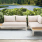 Portals Outdoor 2 Piece Sofa Set in Light Matte Sand Finish with BeigeCushions and Natural Teak Wood Accent By Armen Living | Outdoor Sofas, Loveseats & Sectionals |  Modishstore 