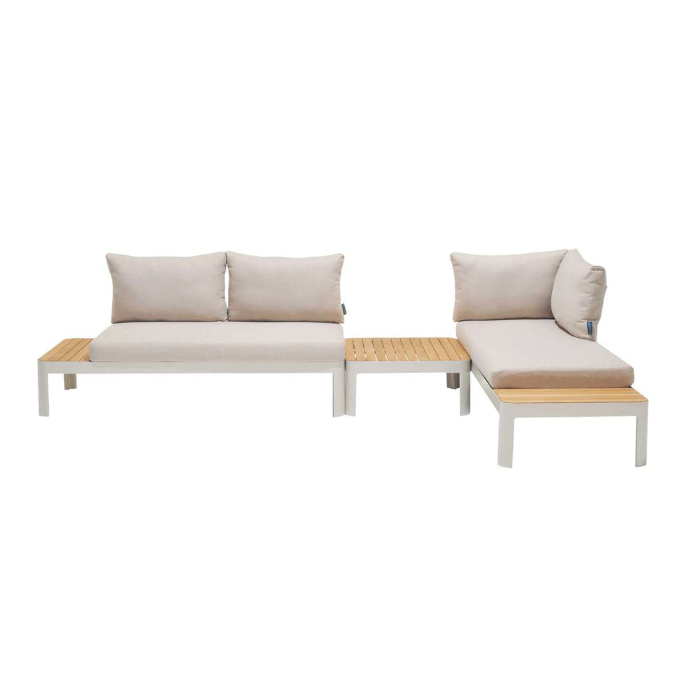 Portals Outdoor 3 Piece Sofa Set in Light Matte Sand Finish with Natural Teak Wood Top Accent By Armen Living | Outdoor Sofas, Loveseats & Sectionals |  Modishstore  - 2
