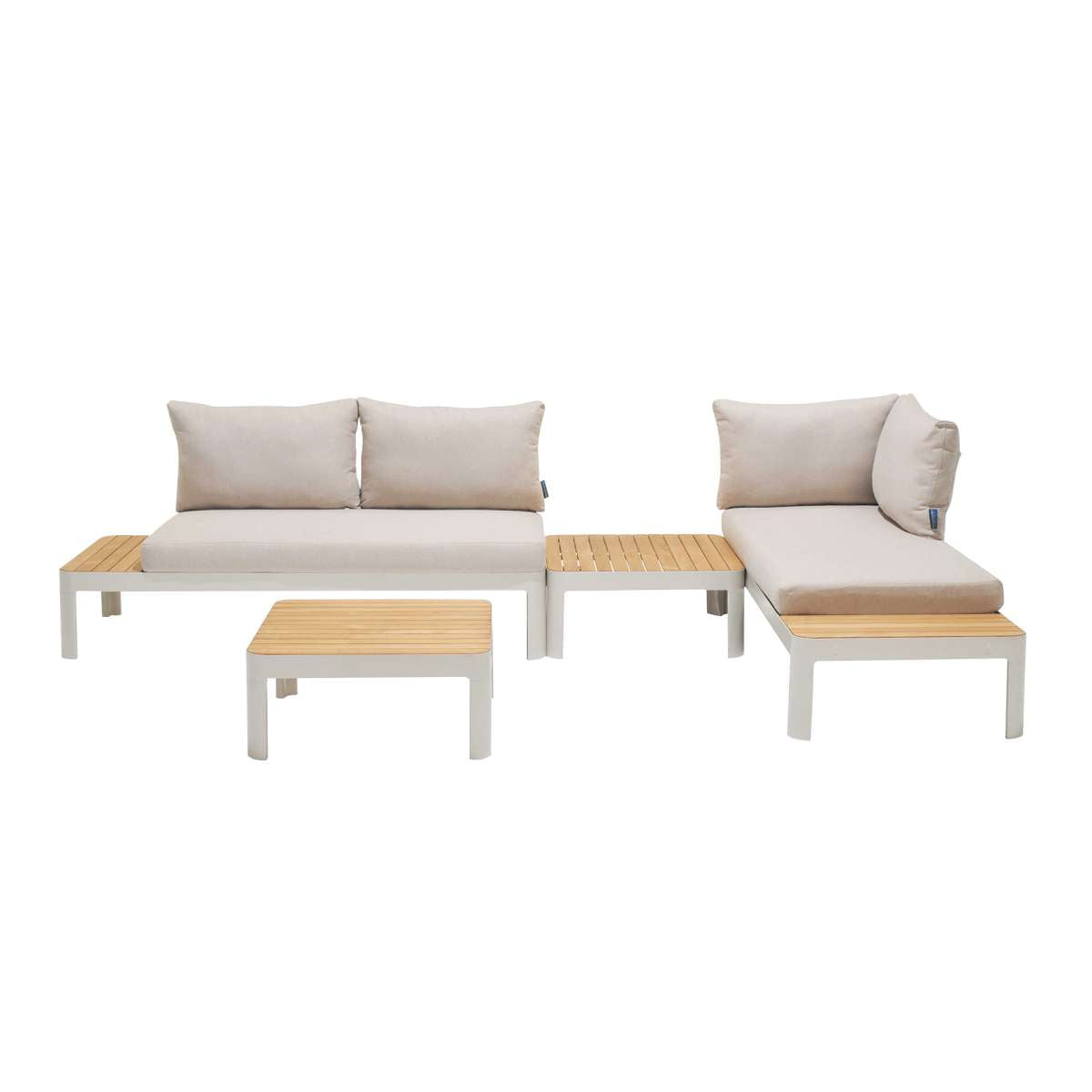 Portals Outdoor 4 Piece Sofa set in Matte Sand Finish with Natural Teak Wood By Armen Living | Outdoor Sofas, Loveseats & Sectionals |  Modishstore  - 2