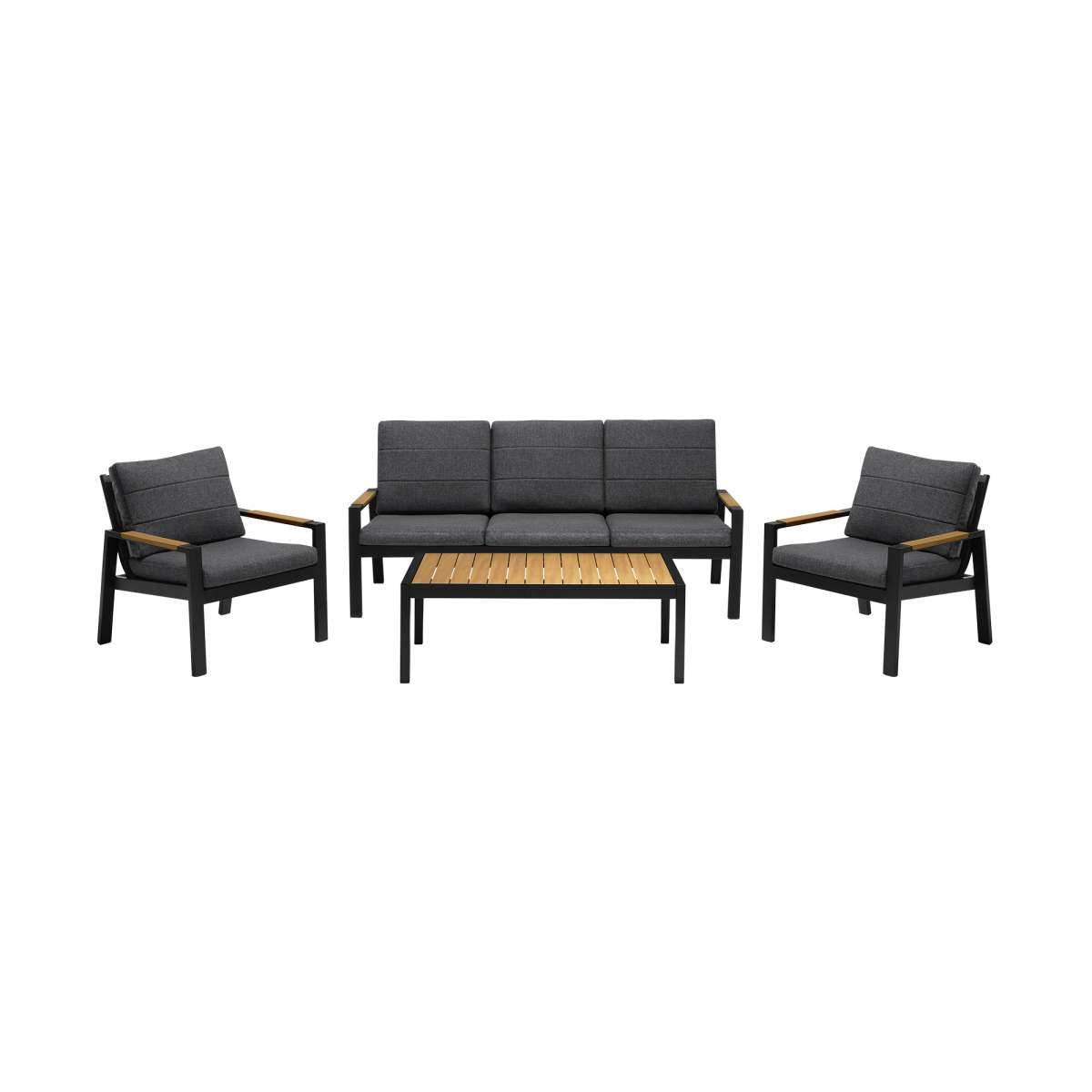Panama Outdoor 4 Piece Black Aluminum Sofa Seating Set with Dark Grey Olefin By Armen Living | Outdoor Sofas, Loveseats & Sectionals |  Modishstore  - 2