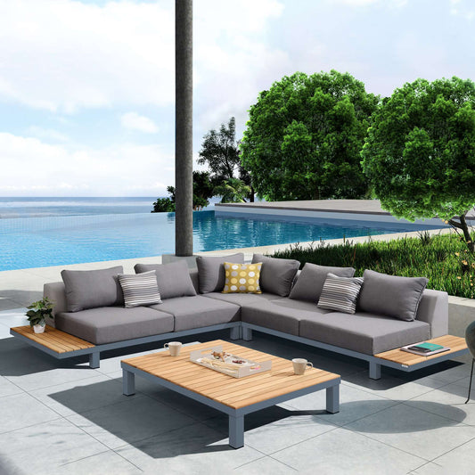 Polo 4 piece Outdoor Sectional Set with Dark Gray Cushions and Modern Accent Pillows By Armen Living | Outdoor Sofas, Loveseats & Sectionals |  Modishstore 