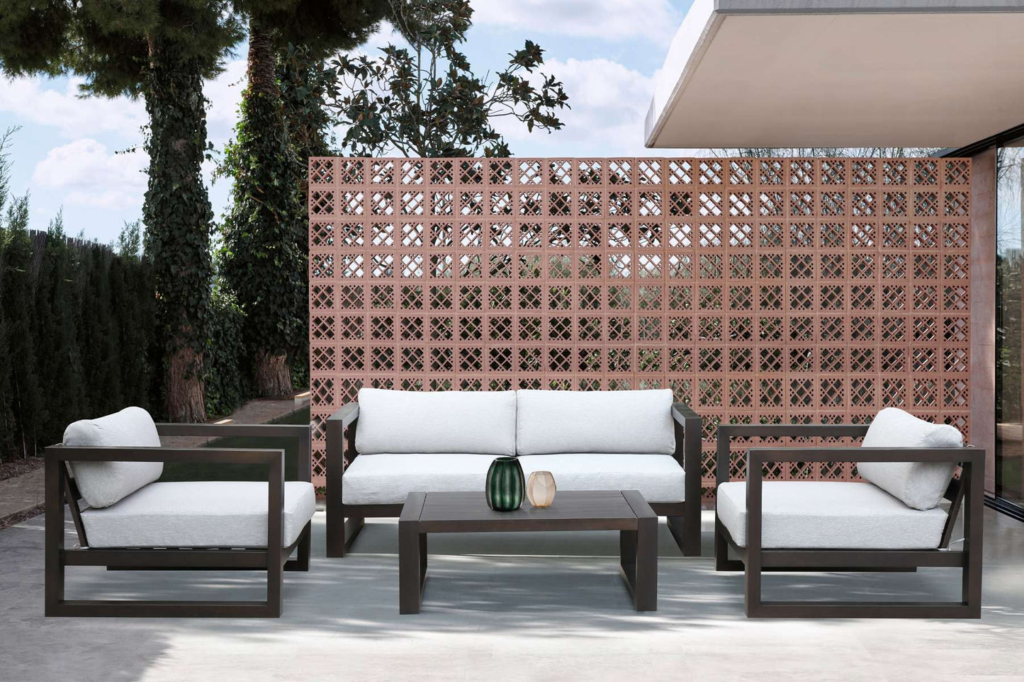 Paradise 4 Piece Outdoor Dark Eucalyptus Wood Sofa Seating Set with Grey Cushions By Armen Living | Outdoor Sofas, Loveseats & Sectionals |  Modishstore 