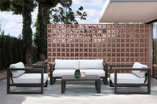 Paradise 4 Piece Outdoor Dark Eucalyptus Wood Sofa Seating Set with Grey Cushions By Armen Living | Outdoor Sofas, Loveseats & Sectionals |  Modishstore 