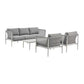 Rhodes Outdoor Patio 4 Piece Conversation Set in Aluminum with Sintered Stone and Gray Cushions By Armen Living | Outdoor Sofas, Loveseats & Sectionals | Modishstore - 2