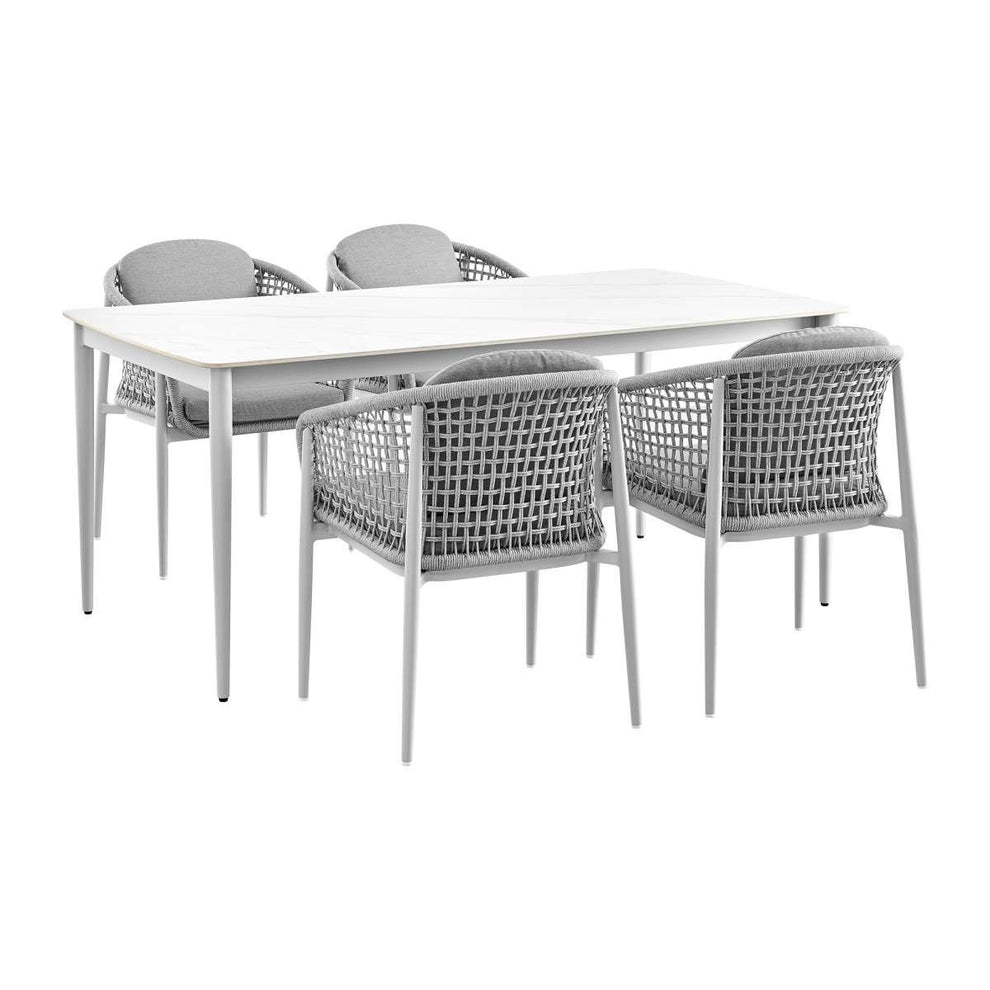 Rhodes Outdoor Patio 5 Piece Dining Set in Aluminum with Sintered Stone and Gray Cushions By Armen Living | Outdoor Dining Sets | Modishstore - 2