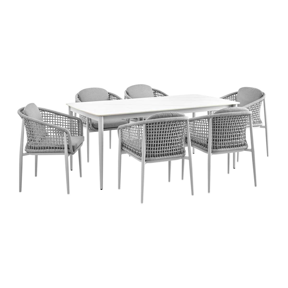 Rhodes Outdoor Patio 7 Piece Dining Set in Aluminum with Sintered Stone and Gray Cushions By Armen Living | Outdoor Dining Sets | Modishstore - 2