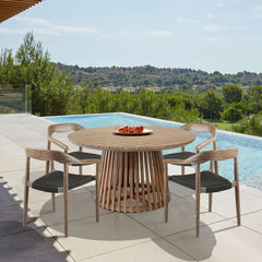 Escondido Santo Outdoor Patio 5 Piece Round Dining Set in Eucalyptus Wood and Charcoal Rope By Armen Living